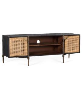 Mueble TV Actual Madera Rejilla y Acero Dorado Arambel