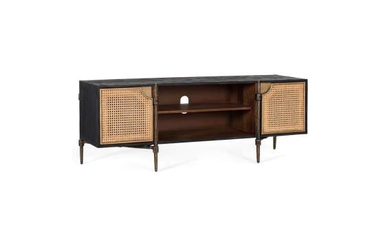 Mueble TV Actual Madera Rejilla y Acero Dorado Arambel