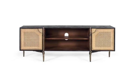 Mueble TV Actual Madera Rejilla y Acero Dorado Arambel