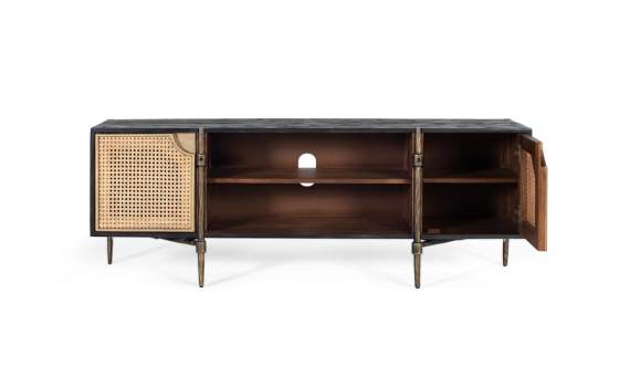 Mueble TV Actual Madera Rejilla y Acero Dorado Arambel