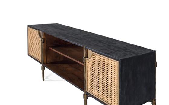 Mueble TV Actual Madera Rejilla y Acero Dorado Arambel