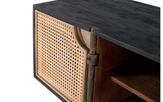 Mueble TV Actual Madera Rejilla y Acero Dorado Arambel