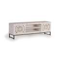 Mueble TV Bajo Blanco Tallado 2 Puertas - Serie Mykonos