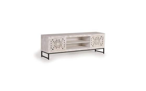 Mueble TV Bajo Blanco Tallado 2 Puertas - Serie Mykonos