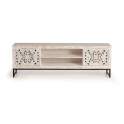Mueble TV Bajo Blanco Tallado 2 Puertas - Serie Mykonos