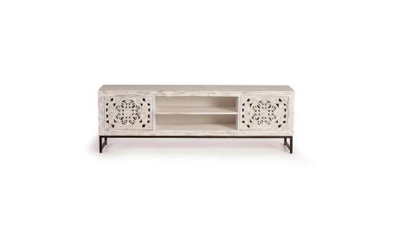 Mueble TV Bajo Blanco Tallado 2 Puertas - Serie Mykonos