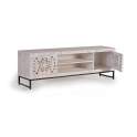 Mueble TV Bajo Blanco Tallado 2 Puertas - Serie Mykonos