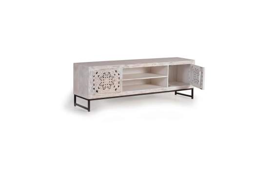 Mueble TV Bajo Blanco Tallado 2 Puertas - Serie Mykonos