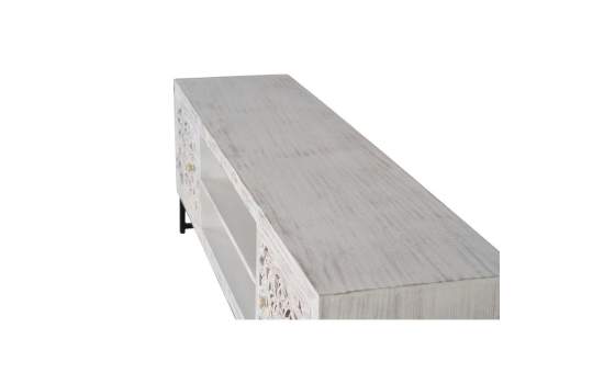 Mueble TV Bajo Blanco Tallado 2 Puertas - Serie Mykonos
