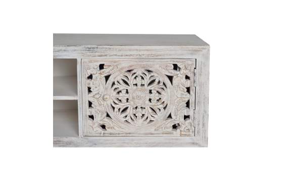 Mueble TV Bajo Blanco Tallado 2 Puertas - Serie Mykonos