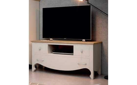 Mueble TV Bajo Provenzal 3 Cajones en Blanco Serie Praga