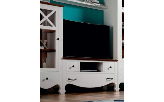 Mueble TV Bajo Provenzal 3 Cajones en Blanco Serie Praga