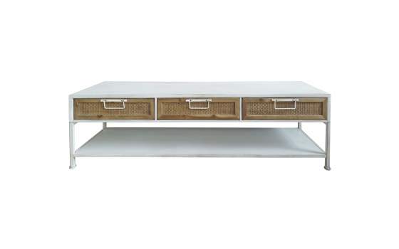 Mueble TV con 3 Cajones Blanco y Rattan Serie Yuma