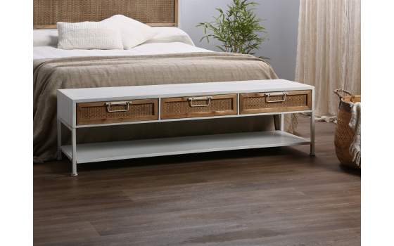 Mueble TV con 3 Cajones Blanco y Rattan Serie Yuma