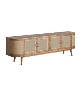 Mueble TV Contemporaneo 4 Puertas Madera y Ratan  Beckley