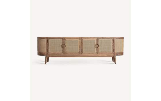 Mueble TV Contemporaneo 4 Puertas Madera y Ratan  Beckley