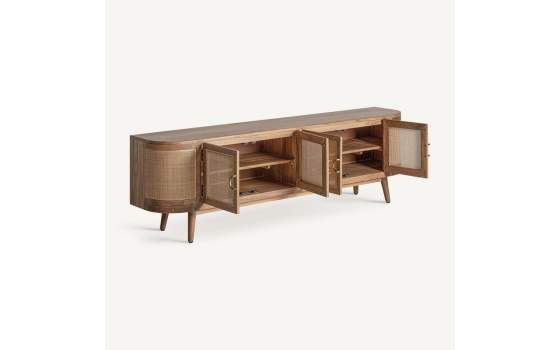 Mueble TV Contemporaneo 4 Puertas Madera y Ratan  Beckley