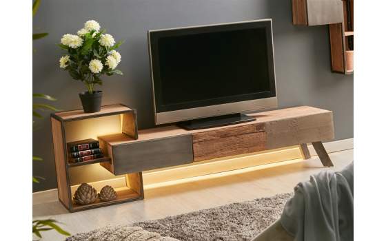Mueble TV Diseño Actual Madera Metal y Cemento Binnaz