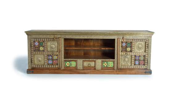 Mueble TV Etnico Ceramica Bronce Repujado Serie Aichen