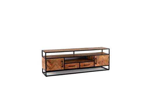 Mueble TV Largo Industrial Madera Acacia y Acero Delhi