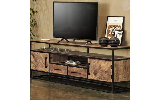 Mueble TV Largo Industrial Madera Acacia y Acero Delhi