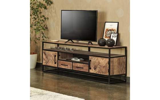 Mueble TV Largo Industrial Madera Acacia y Acero Delhi