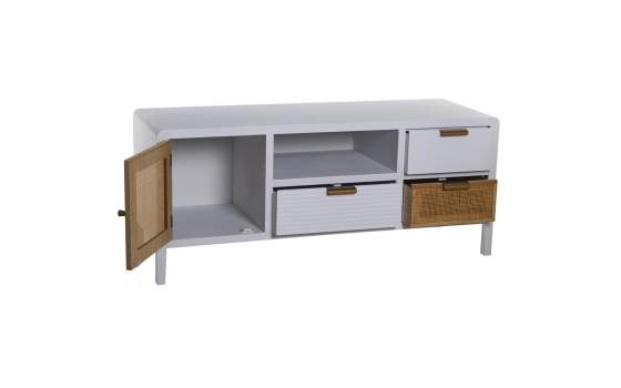 Mueble TV Madera Blanca y Rattan Serie Alcober