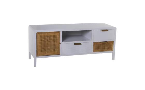 Mueble TV Madera Blanca y Rattan Serie Alcober