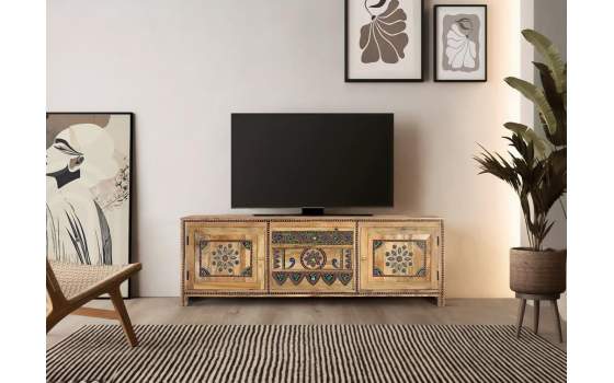 Mueble TV Madera de Mango Detalles Artesanales Serie Alpuin Mueble TV Madera de Mango Detalles Artesanales Serie Alpuin