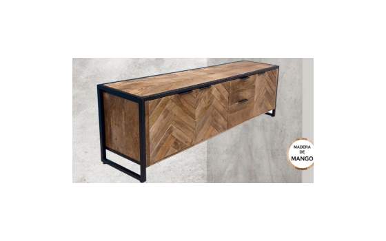 Mueble TV Madera Hierro Industrial 3 Puertas 2 Cajones Rustrie Mueble TV Madera Hierro Industrial 3 Puertas 2 Cajones Rustrie