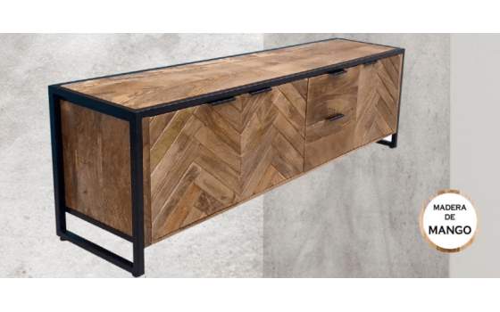 Mueble TV Madera Hierro Industrial 3 Puertas 2 Cajones Rustrie Mueble TV Madera Hierro Industrial 3 Puertas 2 Cajones Rustrie