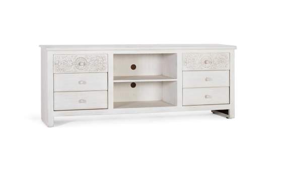 Mueble TV Madera Mango Blanco Decapado 6 Cajones Ayueto