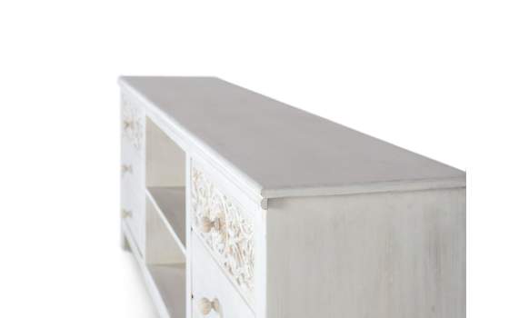 Mueble TV Madera Mango Blanco Decapado 6 Cajones Ayueto
