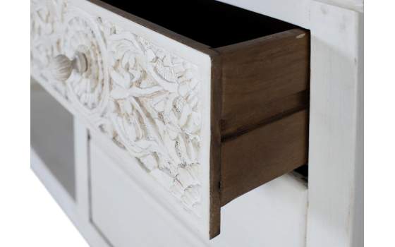 Mueble TV Madera Mango Blanco Decapado 6 Cajones Ayueto