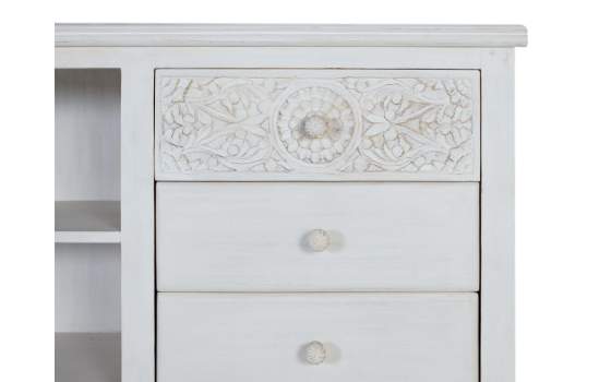 Mueble TV Madera Mango Blanco Decapado 6 Cajones Ayueto