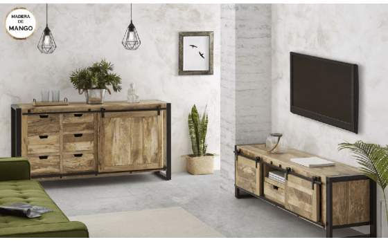 Mueble TV Madera Mango Hierro Estilo Industrial Serie Averrada
