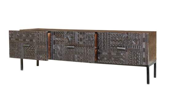 Mueble TV Oriental Etnico 3 Cajones Serie Jeroglifico