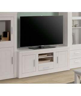 Mueble TV Pino Macizo Blanco 2 Puertas 1 Cajon Serie Aranys