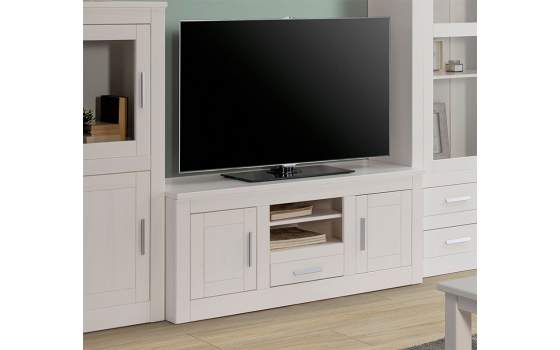 Mueble TV Pino Macizo Blanco 2 Puertas 1 Cajon Serie Aranys