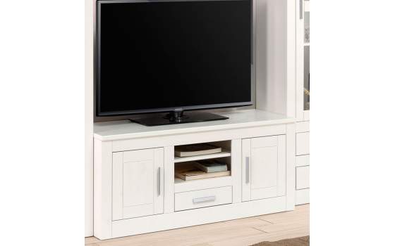 Mueble TV Pino Macizo Blanco 2 Puertas 1 Cajon Serie Aranys