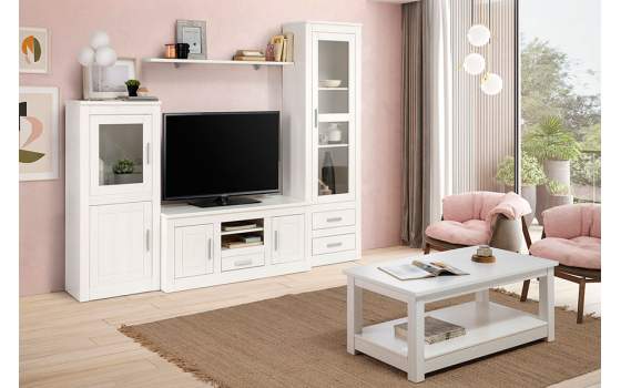 Mueble TV Pino Macizo Blanco 2 Puertas 1 Cajon Serie Aranys
