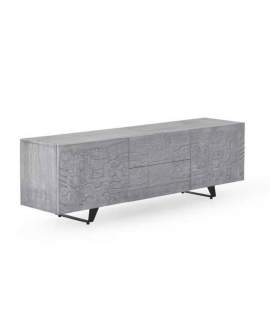 Mueble TV Puertas Cajones Decorados Color Gris Alcurtar