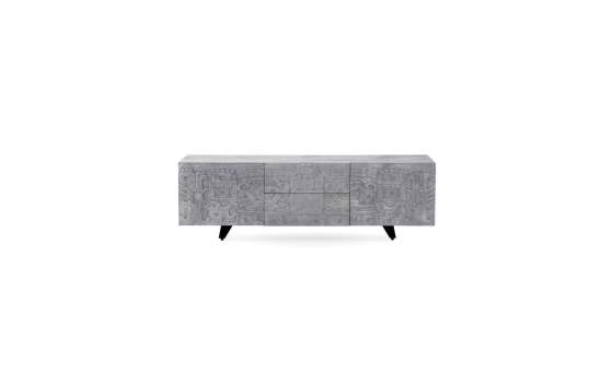 Mueble TV Puertas Cajones Decorados Color Gris Alcurtar