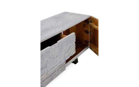 Mueble TV Puertas Cajones Decorados Color Gris Alcurtar