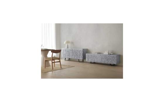 Mueble TV Puertas Cajones Decorados Color Gris Alcurtar