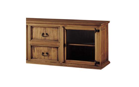 Mueble TV Rustico 2 Puertas Acristaladas 2 Cajones en Pino