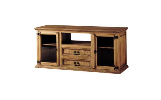 Mueble TV Rustico 2 Puertas Acristaladas 2 Cajones Estante en Pi