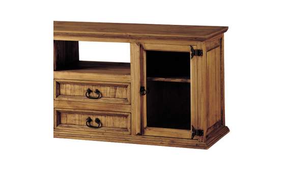 Mueble TV Rustico 2 Puertas Acristaladas 2 Cajones Estante en Pi