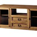 Mueble TV Rustico 2 Puertas Acristaladas 2 Cajones Estante en Pi