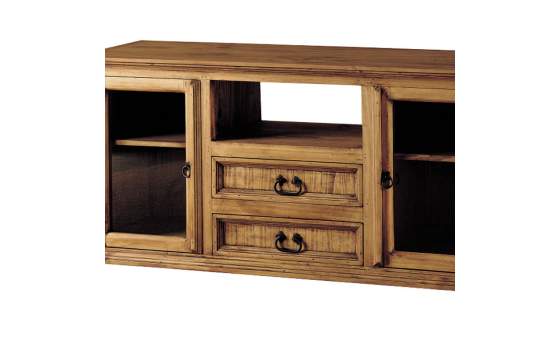 Mueble TV Rustico 2 Puertas Acristaladas 2 Cajones Estante en Pi